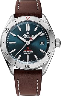 Alpina 男士s Alpiner 自動機械 Silver 不鏽鋼 Case and Brown 皮革 Strap 手錶, Blue Dial Style:AL-525N4AQ6