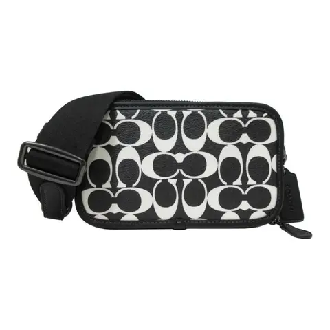 COACH Calfskin Camera Bag, Shoulder Bag, Crossbody Bag Trumpets Unisex Black & White CP183-QBL77
