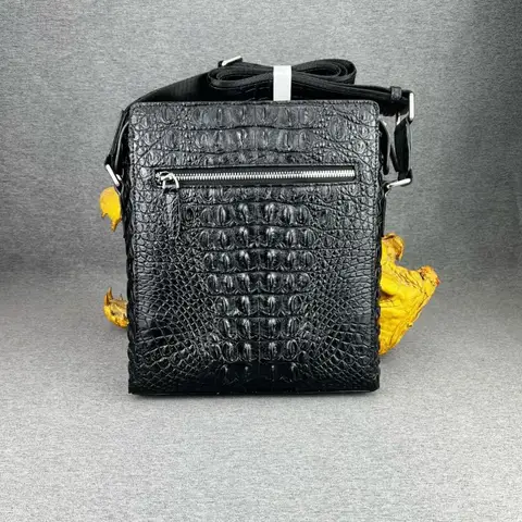 Authentic crocodile leather zipper men's cross-body bag real crocodile leather fashion men's one-shoulder mail bag