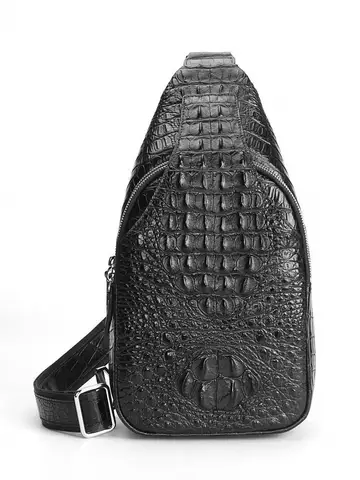 Multi Pockets 男士s New Chest Bags Crocodile Skin Genuine 皮革 Handbag Single Shoulder Bag High Street 時尚 男士 Casual Bag
