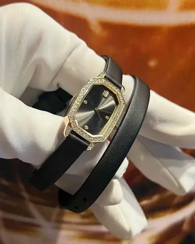 New arrival 時尚 女士 石英 手錶 Emerald series Octagon Two Layer Satin Strap Mother shell pearl Diamond Lady wri